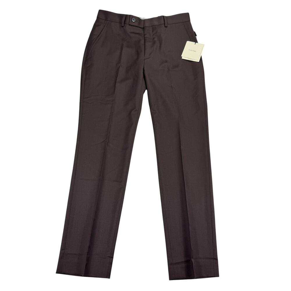 Calvin Klein Mens Jace Slim Fit Herringbone Wool Blend Suit Pants Burgundy 30x29